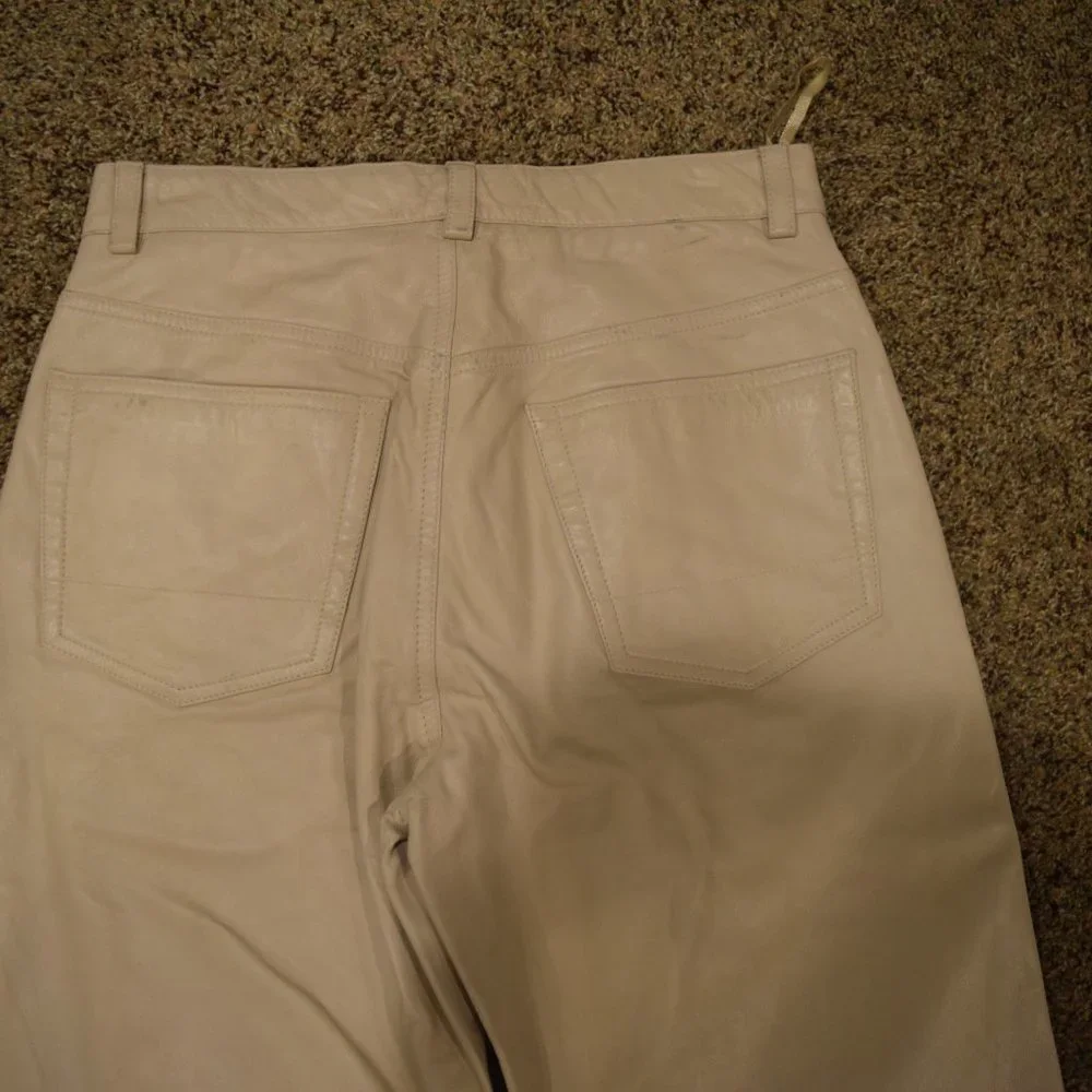 WOMENS DKNY TAN/BEIGE LEATHER PANTS - Picture 4 of 4